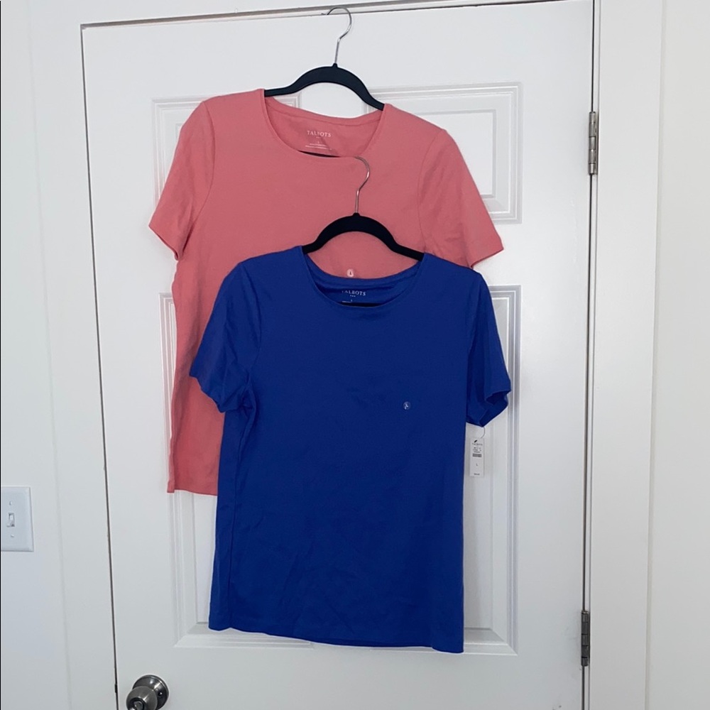 Talbots Salmon and Blue Short Sleeve Tees